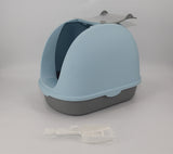 YES4PETS Portable Hooded Cat Toilet Litter Box Tray House with Handle and Scoop Blue - Front View
