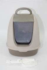 YES4PETS Cat Toilet Litter Box  Portable Hooded Tray House with Scoop and  Handle Brown - Front View