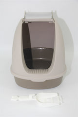 YES4PETS Cat Toilet Litter Box  Portable Hooded Tray House with Scoop and  Handle Brown - Top-Down View