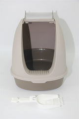 YES4PETS Portable Hooded Cat Toilet Litter Box Tray House with Scoop and Grid Tray Brown - Side View