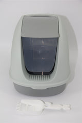 YES4PETS Portable Hooded Cat Toilet Litter Box Tray House with Handle and Scoop Grey - Front View