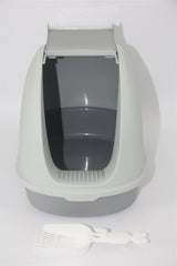 YES4PETS Portable Hooded Cat Toilet Litter Box Tray House with Handle and Scoop Grey - Side View