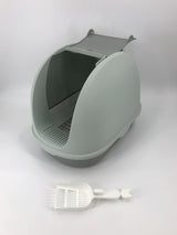 YES4PETS Portable Hooded Cat Toilet Litter Box Tray House with Scoop and Grid Tray Grey - Front View