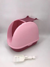 YES4PETS Portable Hooded Cat Toilet Litter Box Tray House with Handle and Scoop Pink - Front View