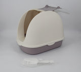 YES4PETS Portable Hooded Cat Toilet Litter Box Tray House with Handle and Scoop White - Front View