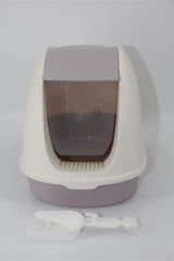 YES4PETS Portable Hooded Cat Toilet Litter Box Tray House with Handle and Scoop White - Side View