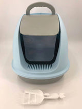 YES4PETS XL Portable Hooded Cat Toilet Litter Box Tray House w Charcoal Filter and Scoop Blue - Front View