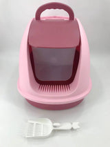 YES4PETS XL Portable Hooded Cat Toilet Litter Box Tray House with Charcoal Filter and Scoop Pink - Front View