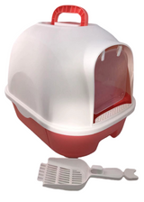 YES4PETS Large Hooded Cat Toilet Litter Box Tray House With Drawer and Scoop Red - Front View