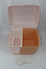 YES4PETS XL Portable Hooded Cat Toilet Litter Box Tray House with Handle and Scoop Brown - Front View