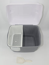 YES4PETS XL Portable Hooded Cat Toilet Litter Box Tray House with Handle and Scoop Grey - Front View