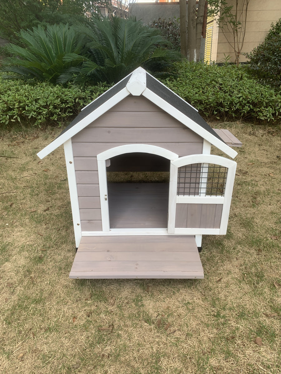 YES4PETS L Timber Pet Dog Kennel House Puppy Wooden Timber Cabin Grey, image 3