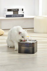 YES4PETS 3L Automatic Electric Pet Water Fountain Dog Cat Stainless Steel Feeder Bowl Dispenser Grey - Side View