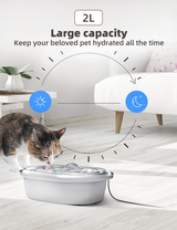 YES4PETS 2L Automatic Electric Pet Water Fountain Dog Cat Stainless Steel Feeder Bowl Dispenser - Front View