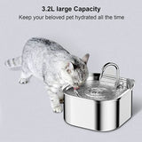 YES4PETS 3.2L Automatic Electric Pet Water Fountain Dog Cat Stainless Steel Feeder Bowl Dispenser - Side View