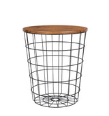 YES4HOMES Vintage Round Coffee Tables Set of 2 Side Tables Robust Steel Frame for Living Room Bedroom Rustic Brown and Black - Front View