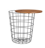 YES4HOMES Vintage Round Coffee Tables Set of 2 Side Tables Robust Steel Frame for Living Room Bedroom Rustic Brown and Black - Side View