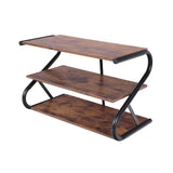 Matte Black Frame Rustic Wood 3-Tier Medium Shoe Rack Shelf Stand Storage Organizer - Front View