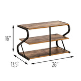Matte Black Frame Rustic Wood 3-Tier Medium Shoe Rack Shelf Stand Storage Organizer - Side View