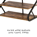Matte Black Frame Rustic Wood 3-Tier Medium Shoe Rack Shelf Stand Storage Organizer - Top-Down View