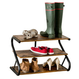 Matte Black Frame Rustic Wood 3-Tier Medium Shoe Rack Shelf Stand Storage Organizer - Rear View