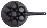 YES4HOMES 7 Holes Mini Cast Iron Cake Pan Mini Dutch Pancake Cake Pan with Handle - Front View
