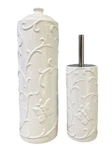 YES4HOMES Gloss White Ceramic Bathroom Accessories Set Toilet Brush Paper Roll Holder