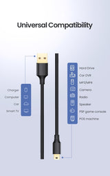 UGREEN 1M Mini-USB to USB-A High-Speed Data Transfer Cable - Front View