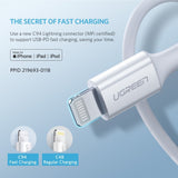 UGREEN 10493 Type-C to MFI iPhone M/M Cable Rubber Shell 1M White - Top-Down View