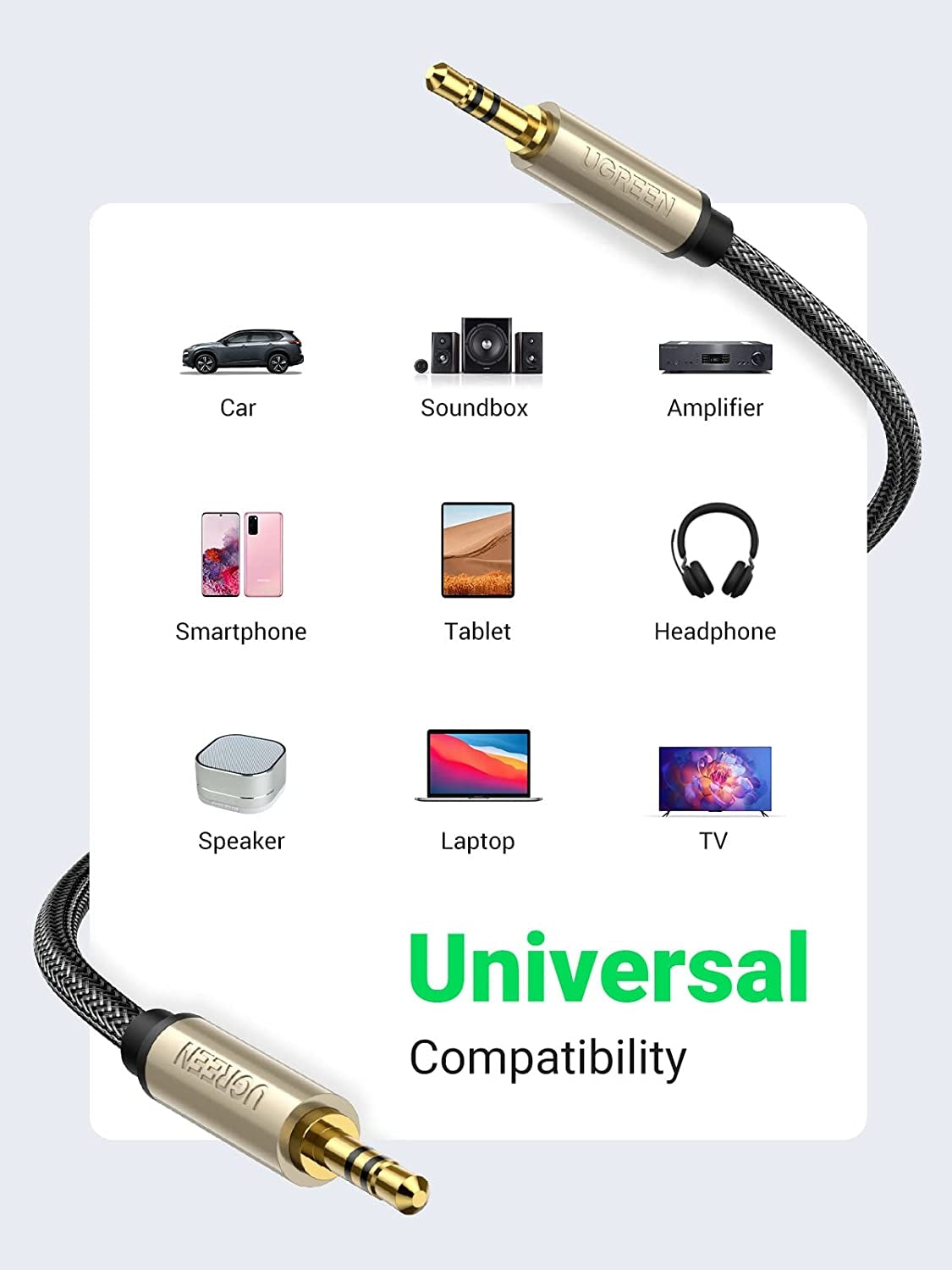 UGREEN 10604 2M Premium 3.5mm Male to Male HiFi Aux Stereo Audio Cable