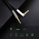 UGREEN 10729 3.5mm Male to 3.5mm Right Angle 3.5mm Aux Cable 5m (Black) - Top-Down View