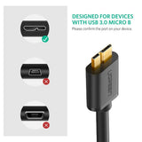 UGREEN USB 3.0 A Male to Micro USB 3.0 Male Cable - Black 2M (10843) - Side View