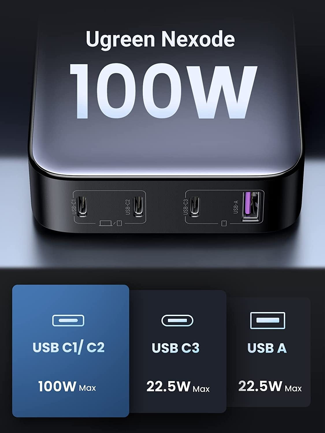 UGREEN Nexode 100W GaN II 4-Port USB-C Charging Station
