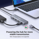 UGREEN 4-Port USB 3.0 Hub with USB-C and USB-A Expansion - Close-Up Angle
