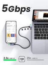 UGREEN 20299 L-Shaped USB-C Fast Charging Cable 5Gbps 1M - Side View
