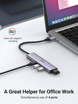 UGREEN 20805 USB 3.0 4-Port Hub with USB-C Power Port - 45-Degree Angle