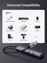 UGREEN 20805 USB 3.0 4-Port Hub with USB-C Power Port - Side View