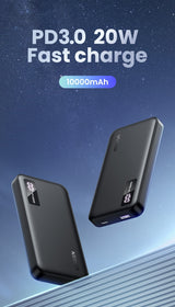 UGREEN 10000mAh Dual-Port Fast Charging Power Bank - Black - 45-Degree Angle