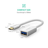 UGREEN USB Type-C Male to USB 3.0 Type A Female OTG Cable - White 15CM (30702) - 45-Degree Angle