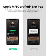 UGREEN MFi Certified iPhone 8-Pin to 3.5mm Headphone Converter - Top-Down View