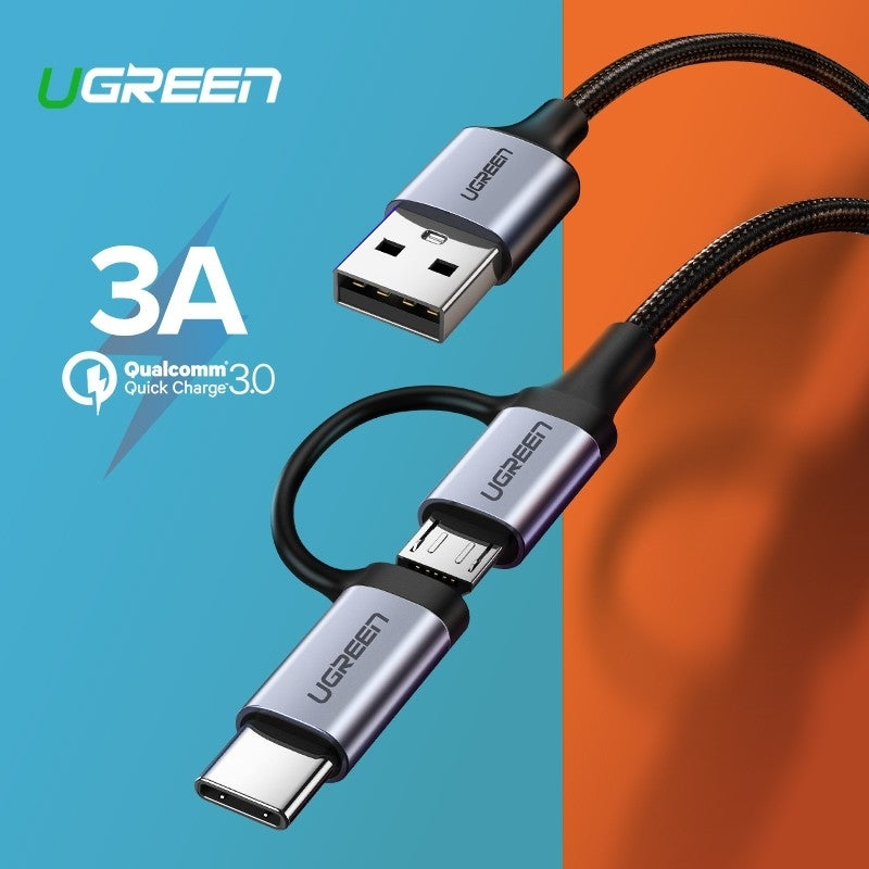 UGREEN 30875 2-in-1 USB-A to Micro USB & USB-C Charging Cable - 1m Length
