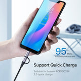 UGREEN 30875 2-in-1 USB-A to Micro USB & USB-C Charging Cable - 1m Length - Side View