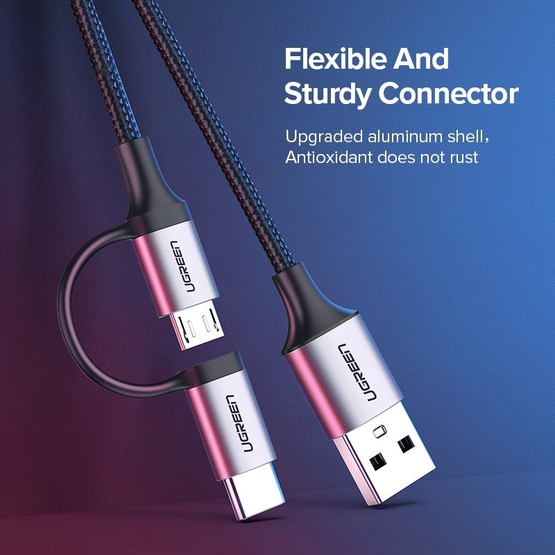 UGREEN 30875 2-in-1 USB-A to Micro USB & USB-C Charging Cable - 1m Length