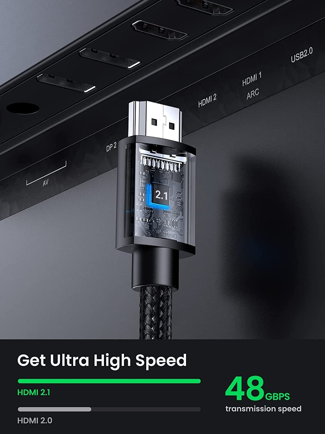 UGREEN 8K HDMI Extension Cable 1M - High-Speed 48Gbps Male to Female Connector