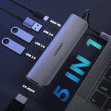 UGREEN TypeC 5 in 1 Adaptor - HDMI + USB 3.0*3 + TypeC PD Power Converter (50209) - Side View