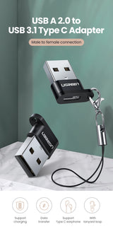 UGREEN 50568 USB-C 3.1 Female to USB-A 2.0 Male Adapter - Side View