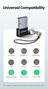 UGREEN 50568 USB-C 3.1 Female to USB-A 2.0 Male Adapter - Top-Down View