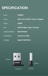 UGREEN 50568 USB-C 3.1 Female to USB-A 2.0 Male Adapter - Extra Image