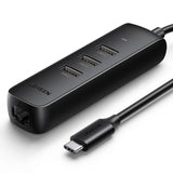 UGREEN 50627 USB-C to USB-A 3-Port Hub with RJ45 Gigabit Ethernet - Front View