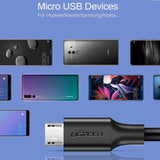 UGREEN USB 2.0 A to Micro USB Cable Nickel Plating 1m Black 60136 - Top-Down View